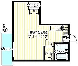 JR東海道本線 横浜駅 徒歩16分の賃貸アパート 2階ワンルームの間取り