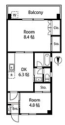 大森ローヤルコーポ 2DKの間取図画像