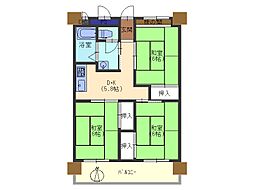 山科AB棟住宅A棟 3DKの間取図画像