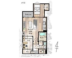 REGALEST ノワ 3階2LDKの間取り