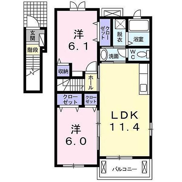 クレメント壱番館 201｜青森県八戸市田向5丁目(賃貸アパート2LDK・2階・57.07㎡)の写真 その2