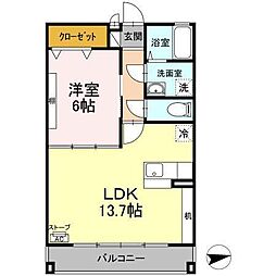 メゾン・アソルティ 2階1LDKの間取り