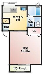 ウイングコート 1Kの間取図画像