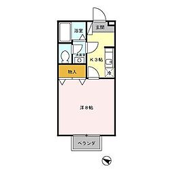 セジュール一番町 1Kの間取図画像