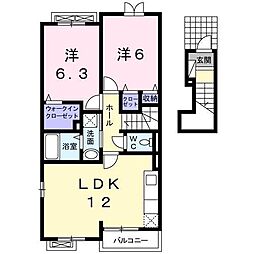ラフィネB 2LDKの間取図画像