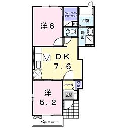 メゾングラシュー2 2DKの間取図画像
