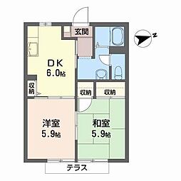 ディアス・ワールドワンB 2DKの間取図画像