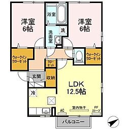エーデルハイムA 2LDKの間取図画像