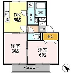 セジュールルイケA 2DKの間取図画像