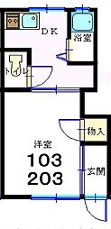 キャッスル五井2 1Kの間取図画像
