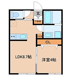 パーチェ成田 1LDKの間取図画像