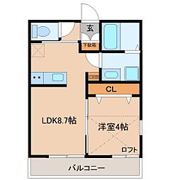 パーチェ成田 1LDKの間取図画像