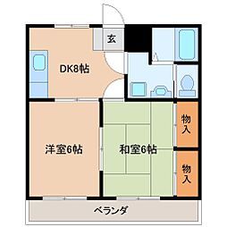 アキヨマンション 2DKの間取図画像