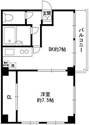コンフォール目黒 1DKの間取図画像