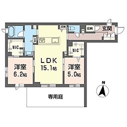 プレディーナ武蔵浦和 1階2LDKの間取り