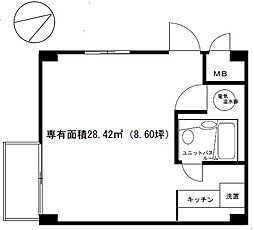 牛込パークハイツ 5階ワンルームの間取り