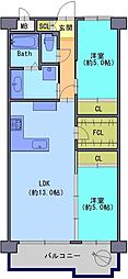 朝日プラザ市岡 2SLDKの間取図画像