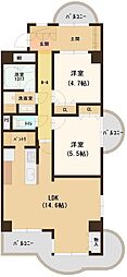 南堀江三洋ハイツ 2LDKの間取図画像