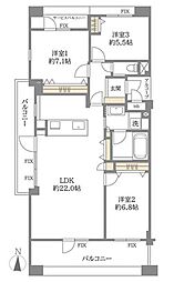 プレステ15番館鶴見緑地 3LDKの間取図画像