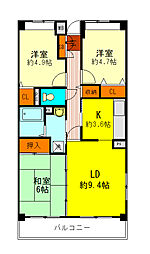 プランドール住吉 3LDKの間取図画像