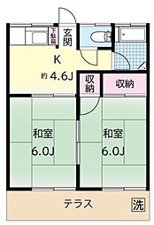 第二かげとり荘 2Kの間取図画像