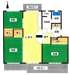 岩成台西団地分譲住宅501棟 3LDKの間取図画像