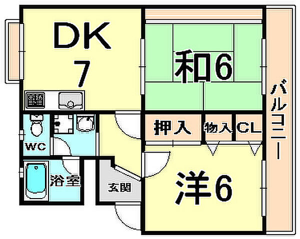 兵庫県尼崎市南武庫之荘５丁目(賃貸マンション2DK・2階・45.69㎡)の写真 その2