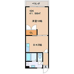 カーサー富岡 1DKの間取図画像