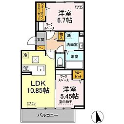 D-roomちはら台E棟 2LDKの間取図画像