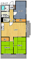 フローラル生駒 3階3LDKの間取り