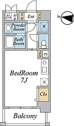 Osaka Metro谷町線 谷町九丁目駅 徒歩8分の賃貸マンション 6階ワンルームの間取り