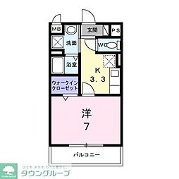 ヴィラージュ 3階1Kの間取り