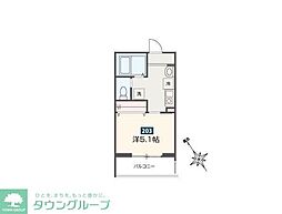 MELDIA新座II 2階1Kの間取り