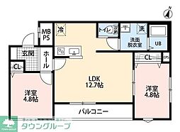 リーブルファイン新座大和田II 3階2LDKの間取り
