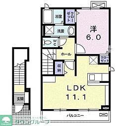 コズカ　パラッツオＢ 2階1LDKの間取り