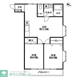 メゾンホソダB 2LDKの間取図画像