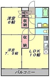 アスキングハイツ 2LDKの間取図画像