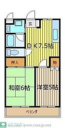 セジュール・ド・ミワ弐番館 2DKの間取図画像