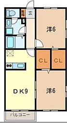 メゾンカルテット 2DKの間取図画像