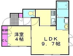 クリスタル 1LDKの間取図画像