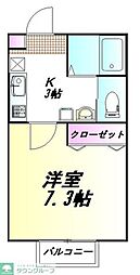 TY上福岡 1Kの間取図画像
