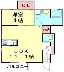 アップルドール 1LDKの間取図画像