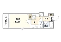 グランクオール朝霞 1Kの間取図画像
