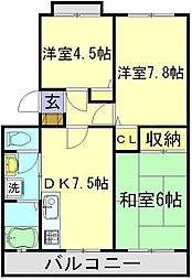 アメニティふじみ野 3DKの間取図画像