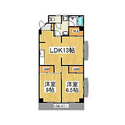 サンライズ福沢 2LDKの間取図画像