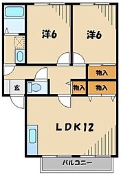 パルク石原B 2LDKの間取図画像
