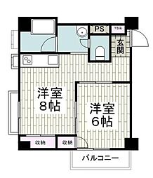 横浜ハイツ 2階1DKの間取り