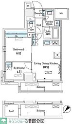 パークアクシス横浜伊勢佐木町通り 2LDKの間取図画像
