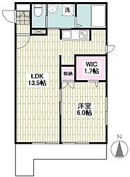 クレスト三ツ沢 1LDKの間取図画像