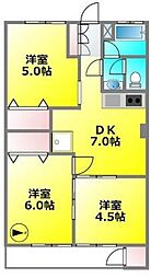 JR中央線 東小金井駅 徒歩18分の賃貸アパート 2階3DKの間取り